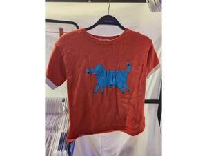 Bobo Choses Kids Orange Knit T-Shirt with Blue Dog Design Size 10-11 Years